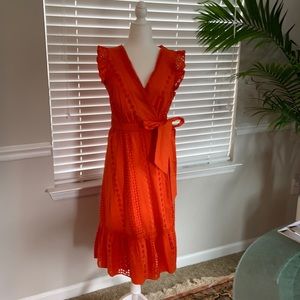Jcrew cotton eyelet wrap dress in bright orange